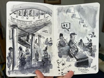 Sunday morning sketching in the rotunda of #quincymarket with @uskboston