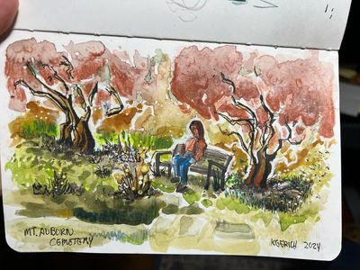 It was a beautiful Sunday sketching in Mount Auburn Cemetery with @uskboston #watercolor #urbansketchers