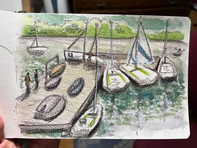 It was a beautiful day hanging out with @uskboston and sketching the activity around Jamaica Pond #watercolor #coloredpencils