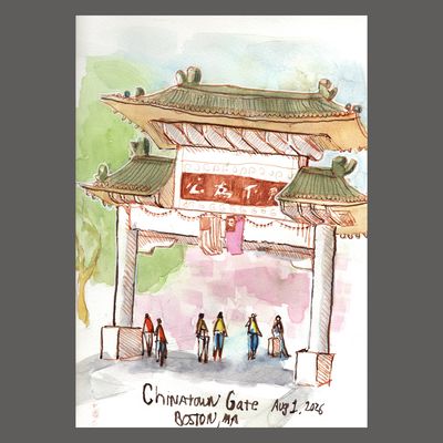 Sketch of the Chinatown Gate in Boston with @uskboston on a humid summer day