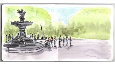 Wasn't feeling up for a trip to Boston today, so I made a sketch from a photo I took at a meetup with @uskboston a few weeks ago #urbansketching #watercolor #mixedmedia