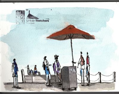 Sketches of people at Pier 4 near ICA on a lovely morning with @uskboston #urbansketch #ink #fude #watercolor