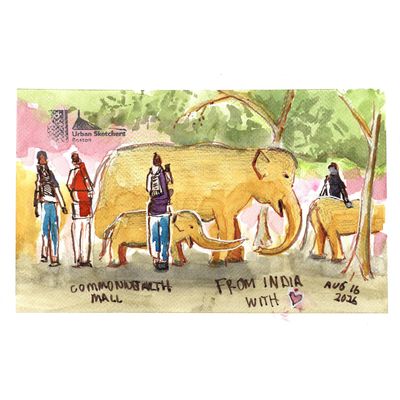 Such a fun day sketching the elephant herd with a large crowd and the @uskboston sketchers