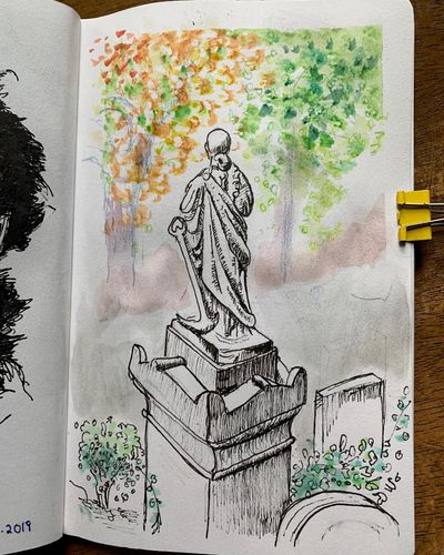 #urbansketchersboston sketch of Mount Auburn cemetery